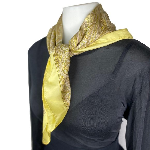 VTG Liberty Of London Silk Scarf Yellow Paisley - Picture 2 of 7